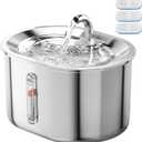 Cat Water Fountain with Water Level Window, 2.6L/88oz Automatic Stainless Steel Pet Fountain Dog Water Dispenser, Ultra Quiet Pump and 3 Replacement Filters & for Cats, Dogs, Multiple Pets