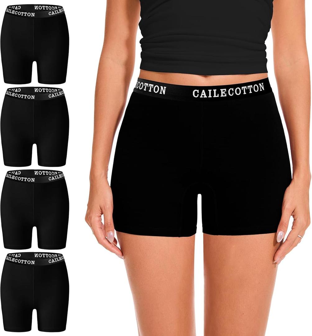 CAILECOTTON Womens Underwear Cotton Boxer Briefs for Women High Waisted Boy Short Panties Strech Breathable - 4 pack Medium
