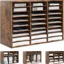 Alpeir Wood Desk Paper Organizer, Hold 13500 Sheets A4 Papers, 27 Slots Adjustable Literature Organizer with Removable Shelves, Classroom Mailbox for Teacher Student Assignment, Rustic Brown