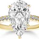 RODIFFY 3 Carats Pear Cut Moissanite Ring for Women, Lab Created D Color VVS1, 14K Gold Plated S925 Silver Engagement Ring with Pavé Band (14K Silver, 7)