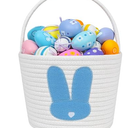CubesLand Easter Basket for Kids Boys and Girls, Adorable Bunny Basket for Easter Egg Hunts, Soft & Safe Babys First Easter Basket, Sturdy Cotton Rope Empty Gift Basket, Festive Dcor, Large (Blue)