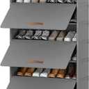 Shoe Rack, 9 Tier Shoe Storage Cabinet with Door 36 Pair Plastic Shoe Shelves Organizer for Closet, Entryway, Hallway, Bedroom, Grey