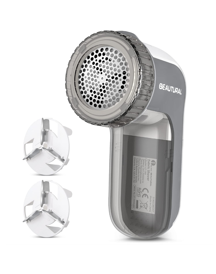 BEAUTURAL Fabric Shaver and Lint Remover, Sweater Defuzzer with 2-Speeds, 2 Replaceable Stainless Steel Blades, Battery Operated, Remove Clothes Fuzz, Lint Balls, Pills, Bobbles Gray