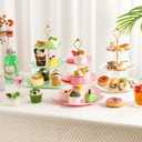 6 Sets Tea Party Decorations of 3 Tier Plastic Cupcake Stand Dessert Plates Cake Fruit Candy Display Tower for Wedding Birthday Baby Shower Tea Party Decorations(Round,Flower,Square)