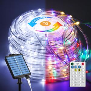 ICRGB Solar Lights Outdoor, 66FT 200LED 1800mah Solar Rope Lights with Remote, Type C, 19 Modes and Timer, IP67 Waterproof for Outdoor Christmas Pool Patio Porch Tree Wedding, Cool White to Multicolor