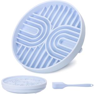 2 in 1 Slow Feeder Dog Bowls with Suction Cups,Silicone Lick Mat for Dogs,DIY Wet or Dry Food,Dishwasher Safe,Blue,UU Bowl,Textured Lick Pad