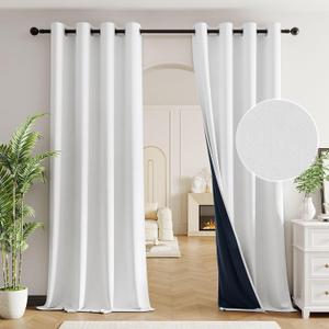 Beauoop 100% Blackout Curtains 72 Inch Long 2 Panels for Bedroom Living Room White Linen Textured Room Darkening Thermal Insulated Soundproof Grommet Top Window Treatment Drapes,52x72, 2 Set