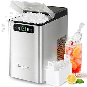 Nugget Ice Maker Countertop 40Lbs/24H Soft Chewable Ice Machine Pellet Crushed Ice Makers, One-Click Operation Auto Self-Cleaning Stainless Steel with Scoop for Home Kitchen Office, Silver