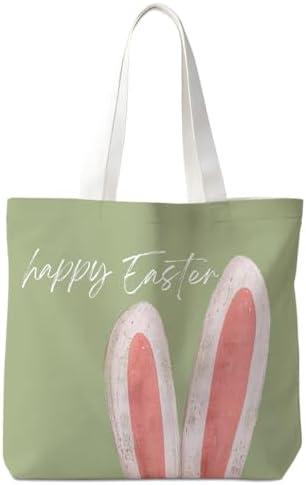 Yomisex Canvas Tote Bag for Women, Easter Bunny Tote Bag,Coquette Reusable Shopping Grocery Bags
