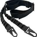Two Point Sling Strap with Hooks, 1.5 inch Webbing Sling with All-Metal Fittings (Black)