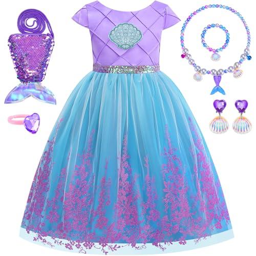 knemmy Mermaid Dress for Girls Princess Costumes for Halloween Cosplay Fancy Dress Up Party Birthday Outfit 6-7