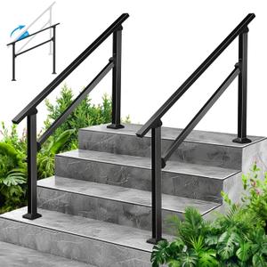 2-Pack Outdoor Handrails for 4 Steps Black Stair Handrail & Indoor Stair Railing Kit, Exterior Stair Railing for Porch, Deck, and Garden, Complete Installation Kit