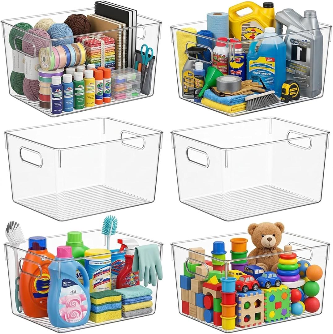 MOONEDGE 6 Pack X-Large Clear Organizer Bins 13x10x8in Storage Containers