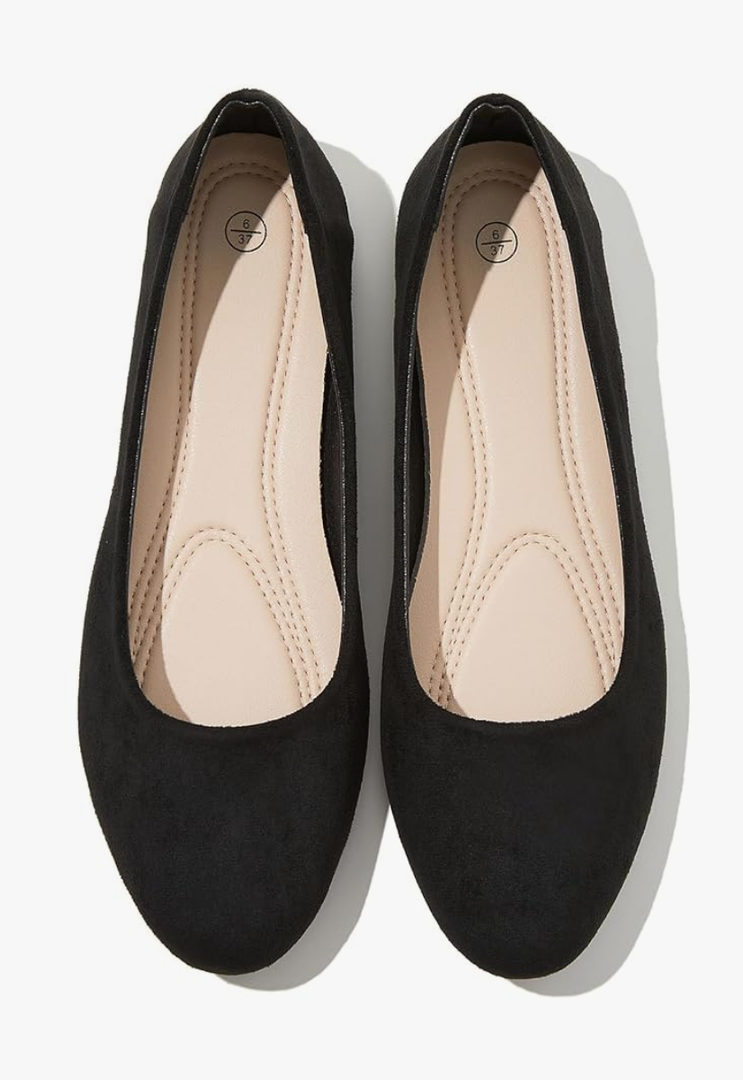 Shupua Flats for Women Round Toe Flat Shoes Dressy Black Ballet Flats Comfortable Womens Dress Shoes Ballerina Flats for Work, Size: 7