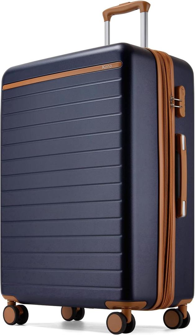 Kono 28 Inch Large Suitcase, Expandable for Long Trips, Impact-Resistant ABS+PC & Silent Wheels, Navy, Checked-large 28-Inch