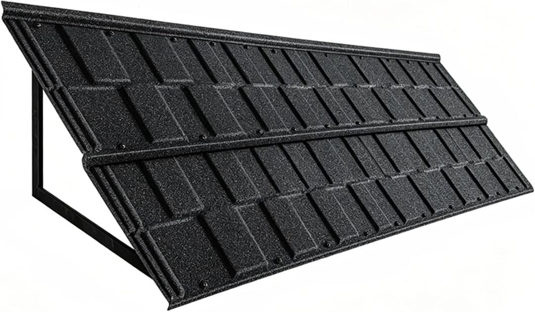 100'' W x 31'' H Door Awnings Exterior, Metal Awning for Door Entrance with Tile Shape, Awnings for Outside, Door, Windows, Porches and Balconies (Black)