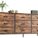 Huuger 9 Drawer Dresser, 55 Inch TV Stand for 55, 60 Inch TV, Entertainment Center with Drawers, Large Storage Fabric Dresser for Bedroom, Closet, Rustic Brown, 13.8"D x 54"W x 26.8"H