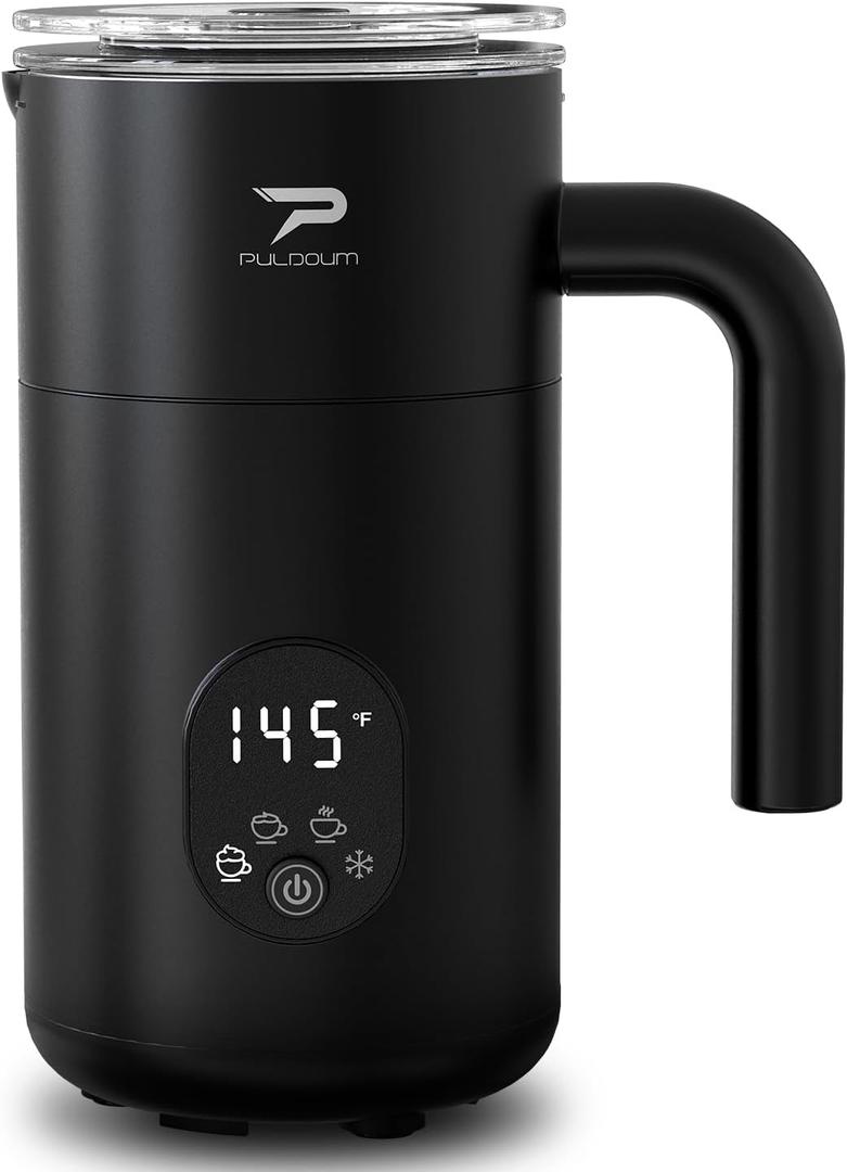 Milk Frother, Electric Milk Frother and Steamer 4 in 1 Automatic Coffee Steamer Frother, 11.8OZ / 350ML Warm and Cold Foam Frother For Coffee,Latte, Cappuccino, Macchiato, Hot Chocolate (Black)