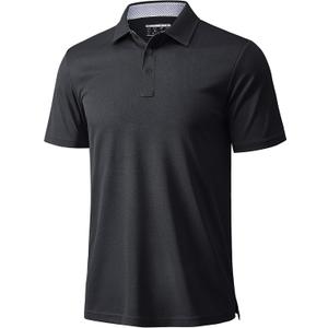MAGCOMSEN Mens Polo Shirts Short Sleeve Moisture Wicking Performance Collared Shirt Athletic Casual Golf Polos (Large, Black)