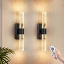 VOLISUN Battery Operated Wall Sconces Set of Two, Black Sconces Wall Decor Set of 2, Wireless Wall Sconces with Remote, Rechargeable Wall Light for Living Room, Bedroom, Bathroom, Vanity (15.3 inch)