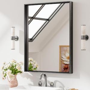 Keonjinn 24 x 32 Inch Black Mirror for Wall, Rectangle Bathroom Vanity Mirrors for Over Sink, Metal Framed Farmhouse Mirror, Square Corner Brushed Rectangular Mirror(Horizontal/Vertical)