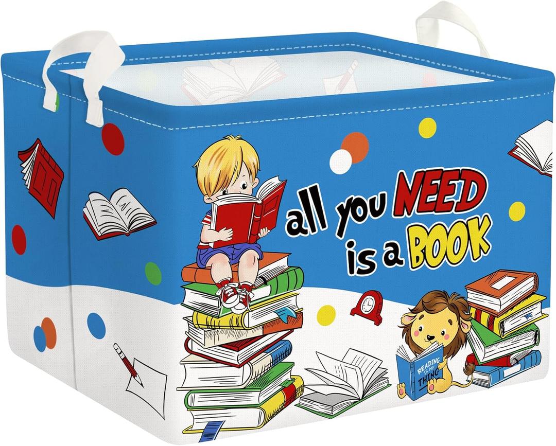Clastyle Rectangular Animal Reading Book Basket for Kid Dr Quotes Back To School Classroom Kid Gifts Storage Nursery Room Decor Blue Baby Basket for Boys and Girls Cute Toy Storage Organizer Bin Box