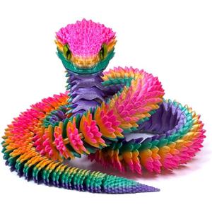 3D Printed Snake - 21 Inch Movable Articulated Snake, Perfect 3D Printed Animals for Educational Toys! Must-Have Toys for Kids and Collectors, Home Office Executive Desk Decor (Rainbow)