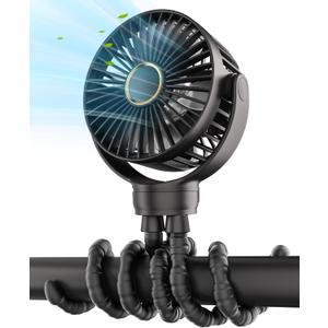Stroller Fan: Rechargeable with TYPE-C Port, 4000mAh, 360° Rotatable, 3-Speed, Flexible Tripod, Clip Anywhere for Baby's Comfort - Durable and Easy to Clean, Black