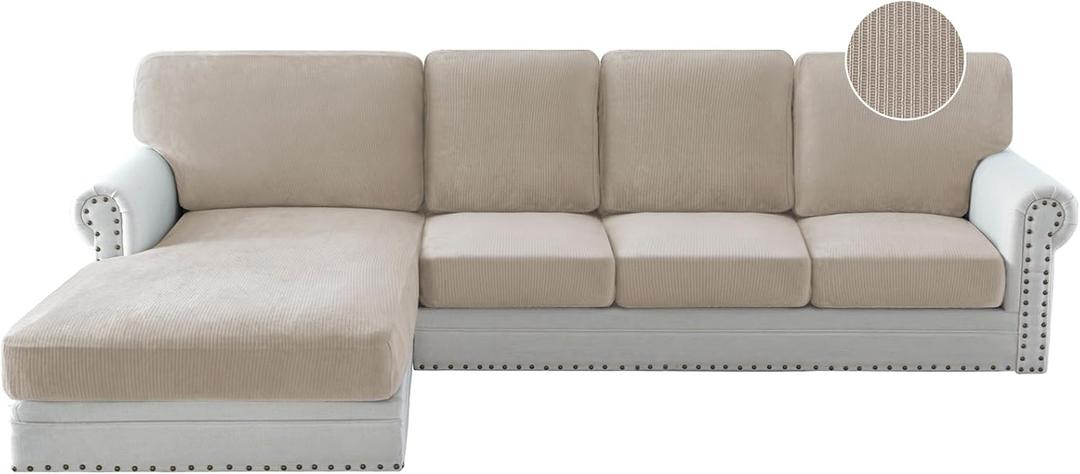 PrinceDeco Sofa Covers for Sectional Sofa, Velvet Soft Couch Covers Couch Cushion Covers Anti Slip, Stretch Sofa Slipcovers Washable Wear-Resistant Pet Friendly (1 PC Medium Seat Cover, French Oak)