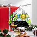 5 x Stained Glass Ornament, Christmas Ornament, Hanging Ornaments for Home Decor & Christmas Tree Ornaments Exquisite Holiday Decor, Xmas Gifts & Holiday Present - Black Cat