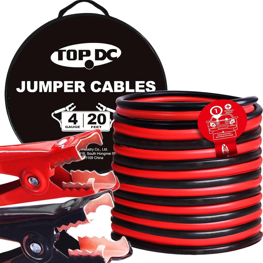 4 Gauge 20 Feet Jumper Cables for Car, SUV and Trucks Battery, Heavy Duty Automotive Booster Cables for Jump Starting Dead or Weak Batteries with Carry Bag, (TD-P0420)