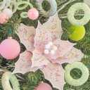 KI Store 6pcs Pink Christmas Tree Poinsettia Flowers 12-Inch Candyland Christmas Tree Decorations Floral Display