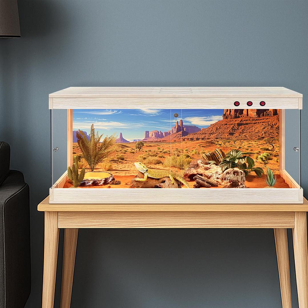 Royxen Bearded Dragon Tank, 82 Gallons Tempered Glass Reptile Terrarium with Metal Mesh Top, 3-Side Clear Anti-Scratch Glass Lizard Tank for Reptile Habitat (Oak, 48" Length)
