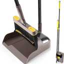 Broom and Dustpan Set for Home with 54 Inches Long Handle, Upright Stand Up Dust Pan with Teeth, 180 Degree Swivel Head Broom for Home Kitchen Lobby Room Office Floor Indoor Outdoor