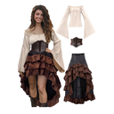 Verceco Pirate Costume Women Outfit with Renaissance Pirate Shirt Skirt Corset Waist Belt Womens Halloween Pirate Costumes (Beige+Brown, M)