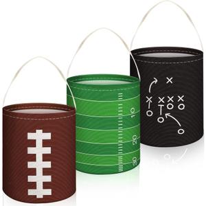 Huhumy 3 Pack Sports Easter Basket Football Buckets with Handle Canvas Easter Egg Baskets Portable Hunt Party Gifts Bag for Candy (Football)