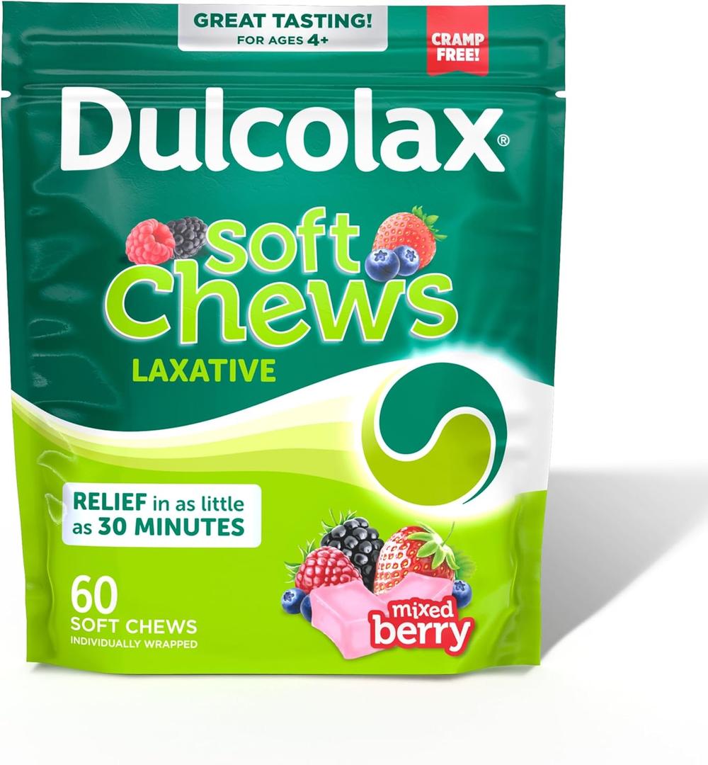 Dulcolax Saline Laxative Soft Chews, Gentle Constipation Relief, Mixed Berry Flavor, Magnesium Hydroxide 1200 mg, 60 Count (60 Count (Pack of 1))