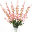 6PCS Pink Delphinium Artificial Flowers, Long Stem Faux Larkspur Silk Flowers, 33.5" Bendable Fake Flowers Bouquets for Tall Vase Table Kitchen Home Offices Garden Wedding Decor