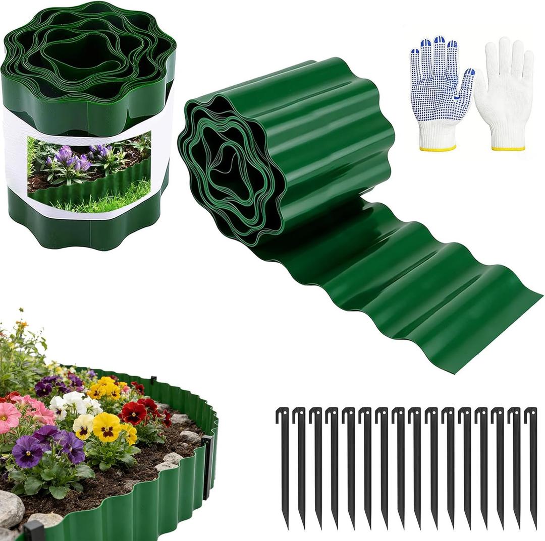 SHAOKAOLU Landscape Edging 59FT, 6" Tall Plastic Landscape Border with 16 ExtraLong 11.6" Stakes, Flexible Flower Bed Edging for Landscaping, Lawn, Yard, Tree Rings, UVResistant