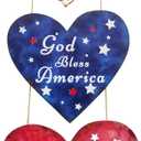 4th of July Decorations Wooden Heart Door Hanger, Patriotic Wreath for Front Door, American Flag God Bless America Hanging Sign, Red White Blue Memorial Day Wall Porch Dcor