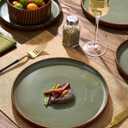 Dinnerware Set for 6, Ceramic Ribbed Plates, Bowls, Dishes | 18-Piece Stoneware Dinner Sets, Handmade Reactive Glaze, Microwave & Dishwasher Safe, Chip & Scratch Resistant, Green & Brown
