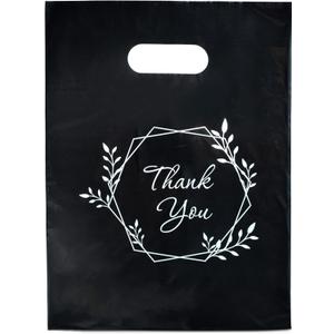 Merchandise Bags Black Color 100 Count 9"x12" Size 1.5Mil Thick With Handles (Black Thank you)