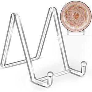 2 Pack 3 Inches Plate Stands for Display Clear Acrylic Square Holder Stand Picture Frame Holder Easel for Book, Decorative Plate, Plaque, Photo, Platter