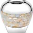 Brass Mother of Pearl Large Cremation Urns for Human Ashes Adult Size Male Female Funeral Memorial Urns for Mom Dad Son Men Women with Secured Lid Silver Finish 9" Inch 210 lbs with Velvet Bag