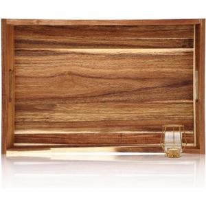 Teenyyou 24 x 16 Inches Large Ottoman Tray Wood Curved Serving Tray with Handles Rectangle Curved Classic Wooden Decorative Serving Platters for Tea Kitchen Food Beverage Fruit Snack