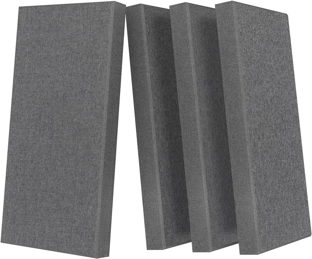 UMIACOUSTICS 4 PCS Acoustic Panels with Hanging Brackets, 2 Thick Fiberglass Sound Proof Panels Removable for Studios, Office, Home Theater Wall- Charcoal Grey, 23.6" X 11.8"-4pcs