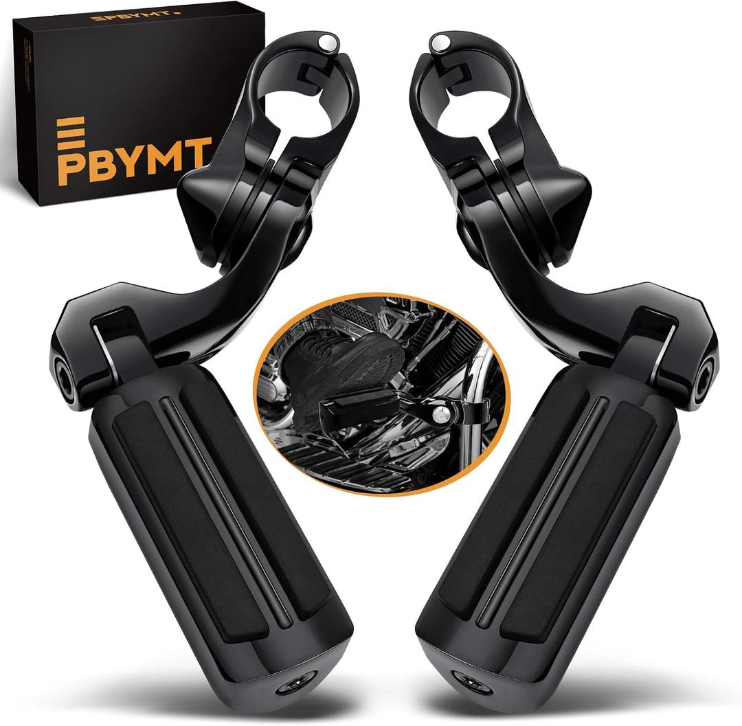 PBYMT Highway Pegs Short Angled 304 Stainless Steel, Highway Footpegs Footrest Fit For 1''&1.25''(25/32mm) Crash Bars Compatible with Harley Davidson Touring Black