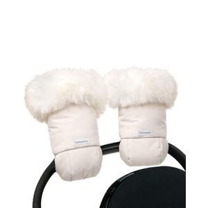 7AM Enfant Stroller Warmmuffs Gloves - Anti-Freeze Stroller Mittens for Handlebars, Water Repellent Hand Warmer Muff for Cold Weather, Plush Lined Stroller Warmmuffs | Winter Stroller Accessories (Heather Beige/White Faux Fur)