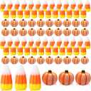 2 x 80 Pcs Fake Candy Corn Pumpkin Fall Resin Mini Pumpkin Halloween Resin Charms for Craft Making Artificial Candy Decorations for DIY Halloween Fall Thanksgiving Handmake Decor
