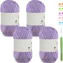 SIMEIQI 4 Pack of 1.76oz Chenille Yarn for Crocheting,158yards Soft Fluffy Velvet Yarn, Ideal Crochet for DIY Baby Blankets Toys Scarves Throw Pillows Hats Cushions(Purple)